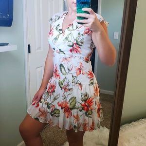 White floral dress with lace up back